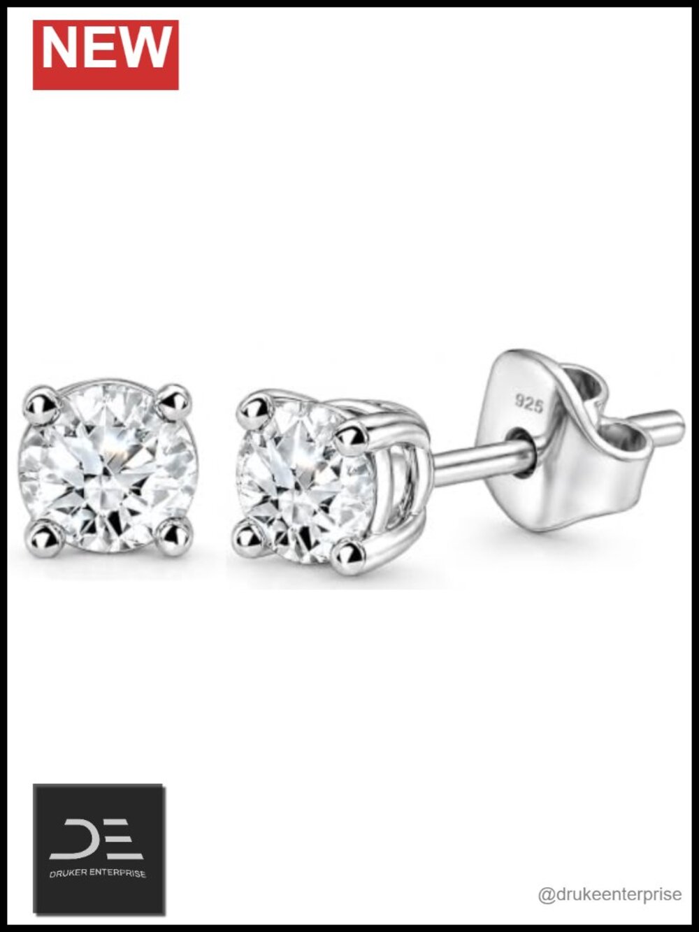 0.5 CT Lab Grown Diamond Stud Earrings Platinum Plated 925 Sterling Silver
